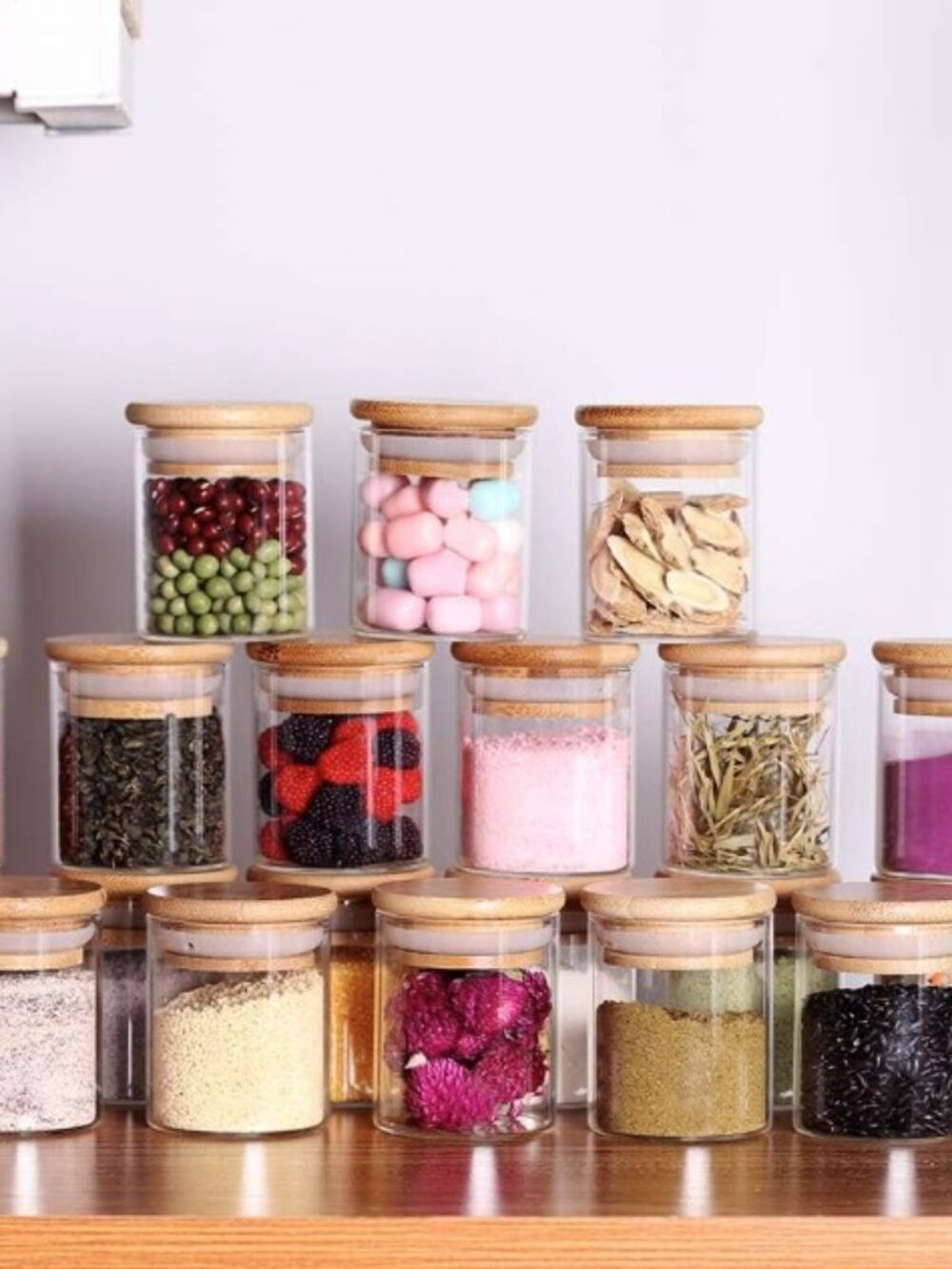 Spice Jar Set,2.5oz 20 Piece Glass Jar with Bamboo Airtight Lids